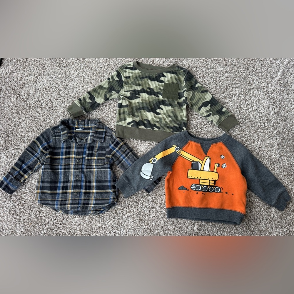 Old Navy Flannel & Falls Creek Camouflage and Construction Sweatshirt Set